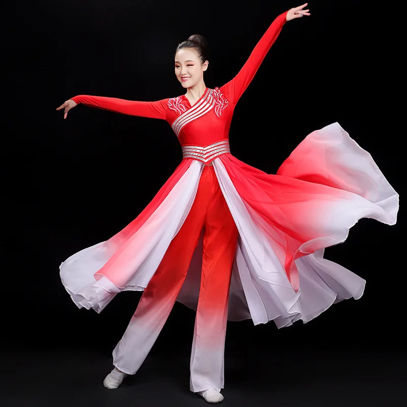 Classical dance performance attire, women's large skirt, new red Wanjiang dance costume, Chinese flowing Hanfu in the lights