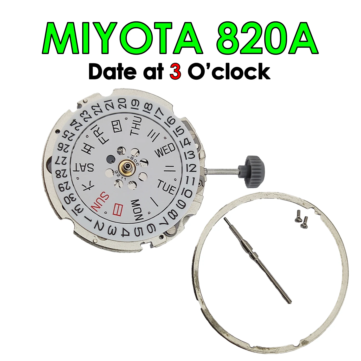 

MIYOTA 820A Movement Automatic Watch parts Date Cn/En Week Display 3 O'clock 21 Jewel Rotor Engravable Refit accessory Wholesale