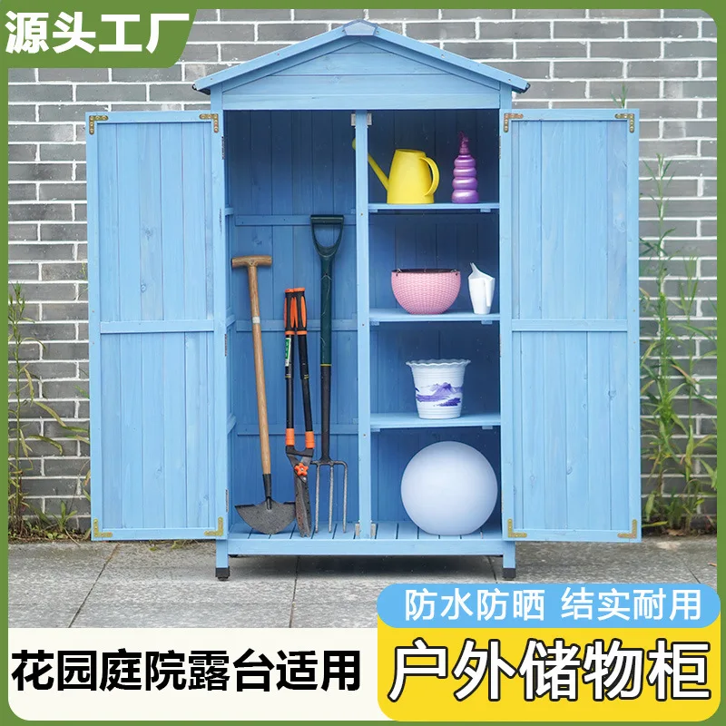 

Outdoor Toolbox Locker Waterproof Sunscreen Solid Wood Cabinet Garden Courtyard Utility Room Indoor Balcony