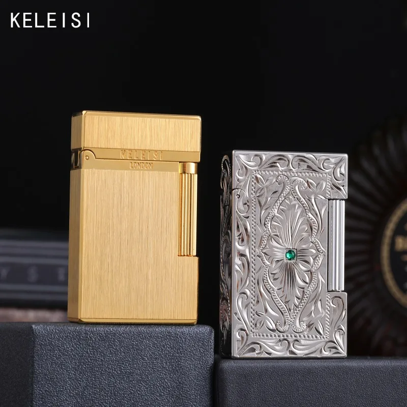 KELEISI Double Fire Bunny Ears Direct Open Flame Butane Sound Grinding Wheel Lighter Emerald Dream Boyfriend Gift