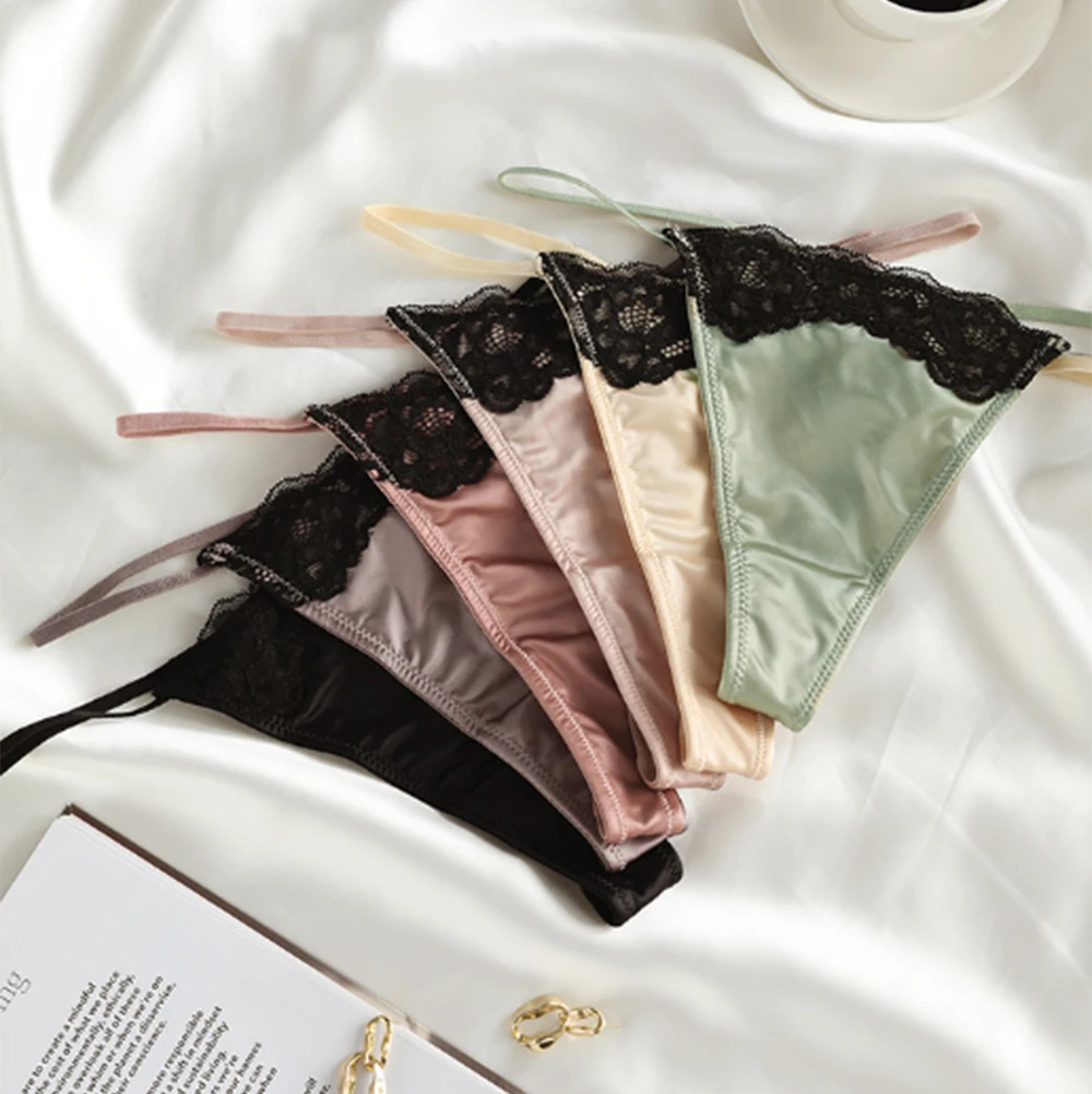 Women's Sexy Satin T-back Thongs Smooth Underwear G-string Soft Panties Ladies Seamless Underpants Breathable Lingerie Knicker