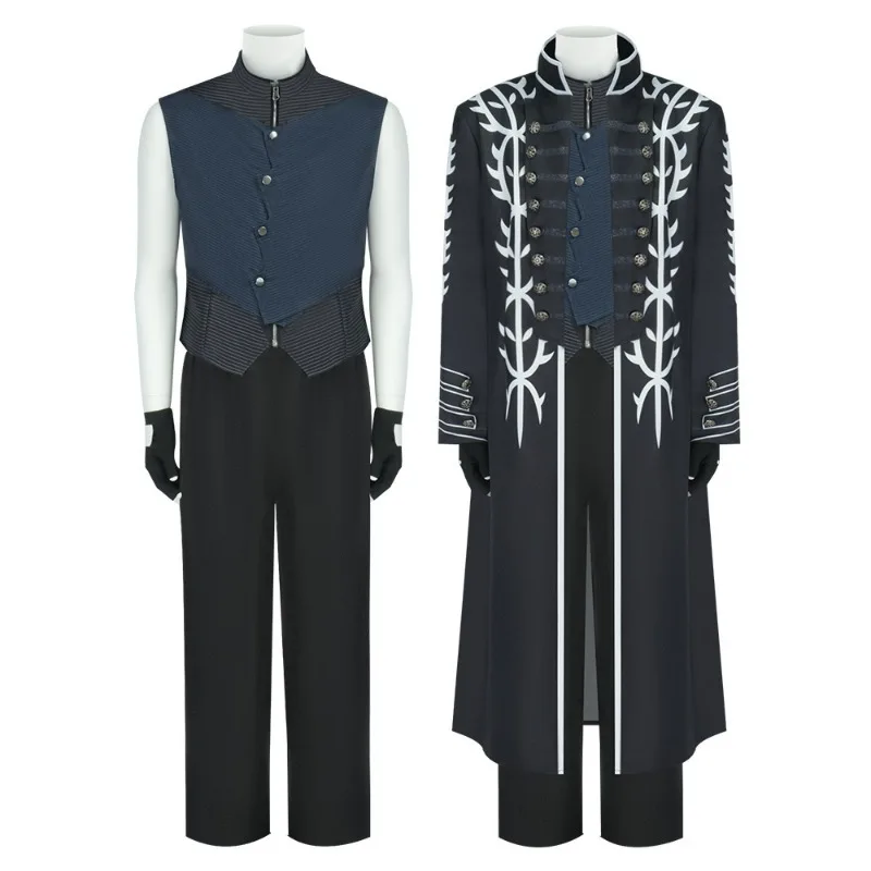 Vergil Trench Coat Set Game Cosplay Costume Suit Jacket Vest Halloween Carnival Stage Performance Anime Role Play Outfit for Men