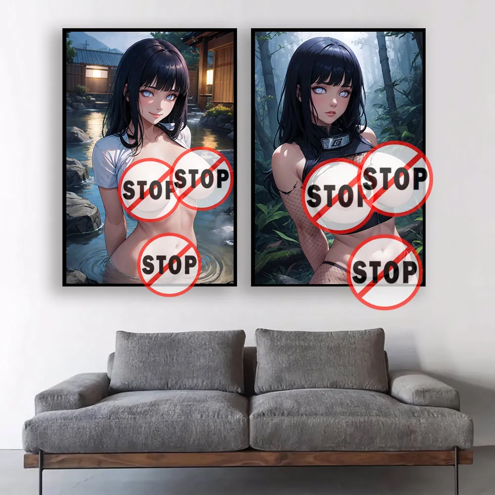 Japanese anime hanabi sexy erotic nude girl canvas poster decorative painting uncensored hinata wall art large size mural