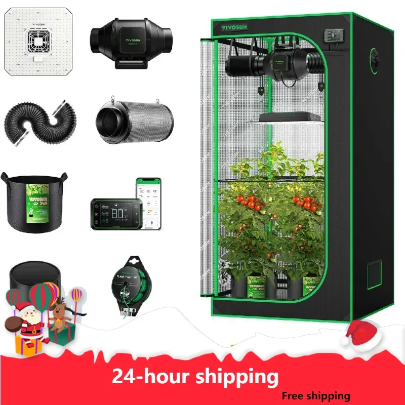 Smart Grow Tent System 2.7x2.7,With Automate Ventilation And Circulation, Schedule Full Spectrum 150W LED Grow Light