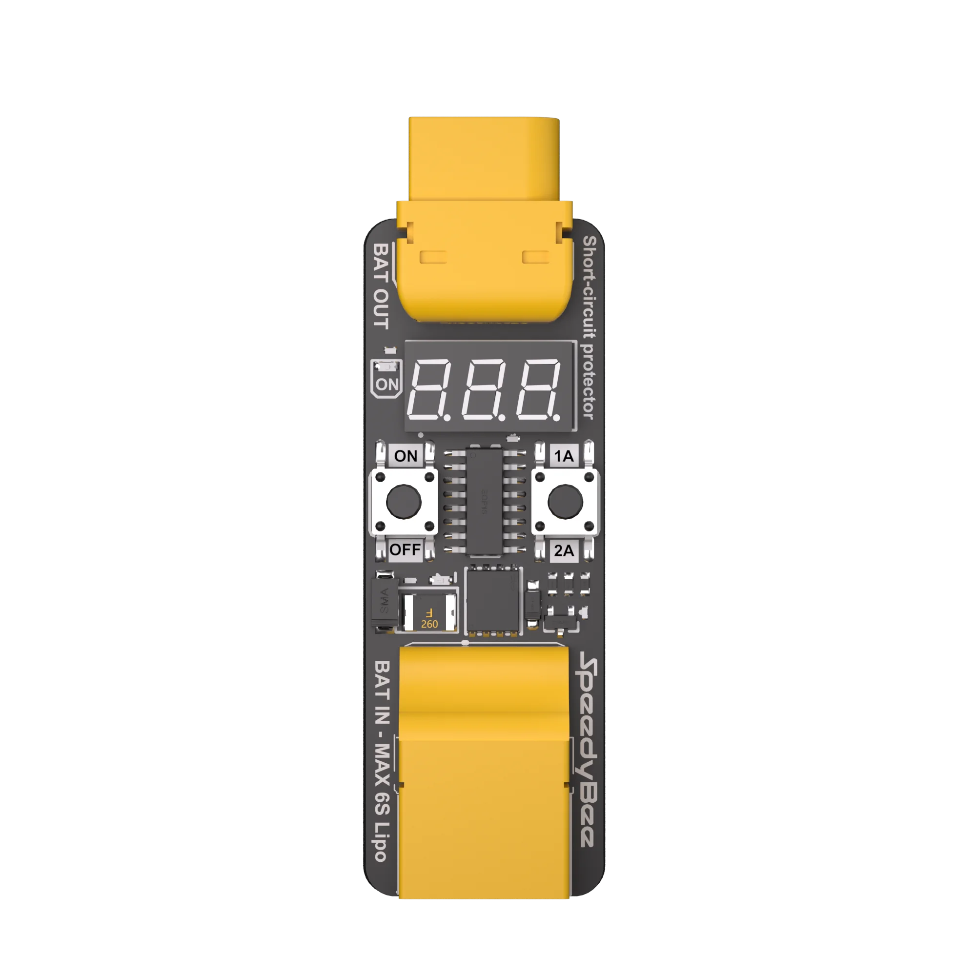 SpeedyBee Anti-short Circuit Module. Digital Display, 2-stage Current Limiting, AIO Safety Protection for FPV Drone Batteries.
