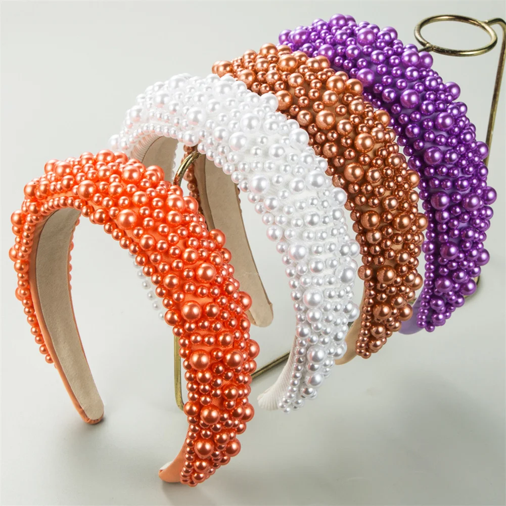 

2024 New Women Pearl Headband Retro Multi-color Pearl Padded Wide Hairband Accessories For Women Girls Birthday Gifts