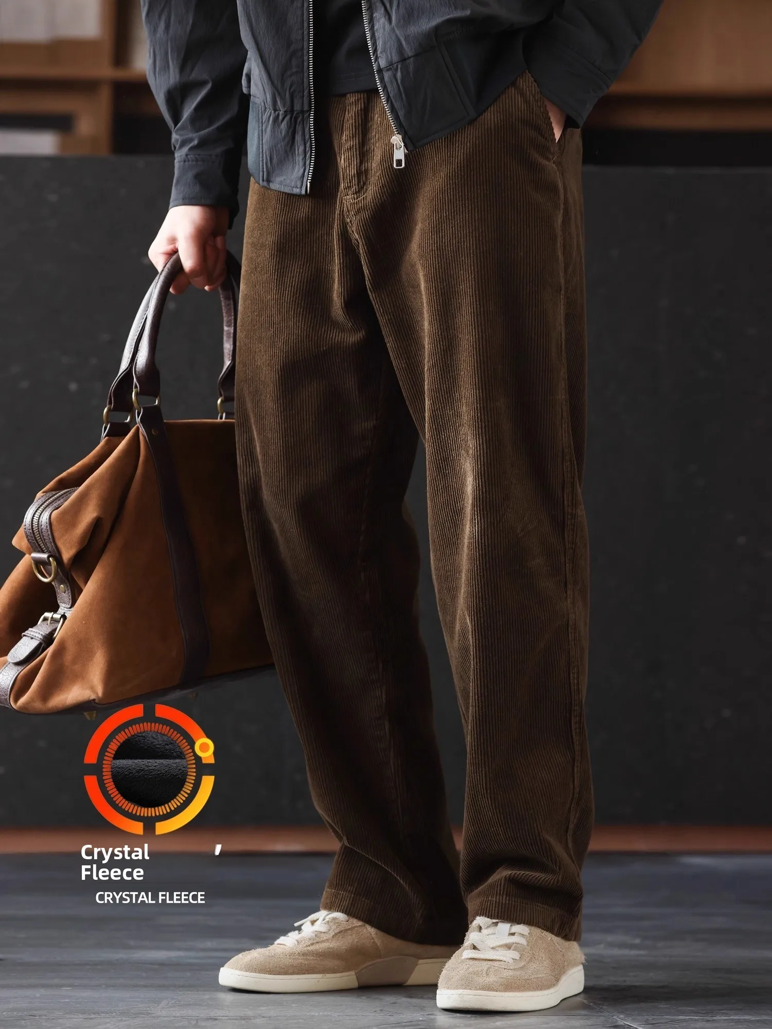 

plus Size 300 Pou American Retro Heavyweight Corduroy Men's Barn Sle Fce Lined Thi Straight Leg Casual Pants