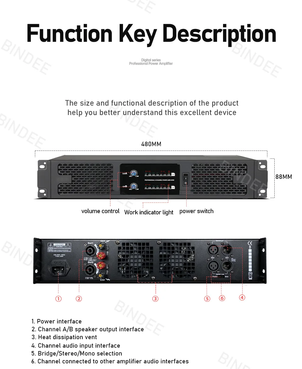 850W 2/4 channel power amplifier for party music background system outdoor performance stage KTV church professional high power