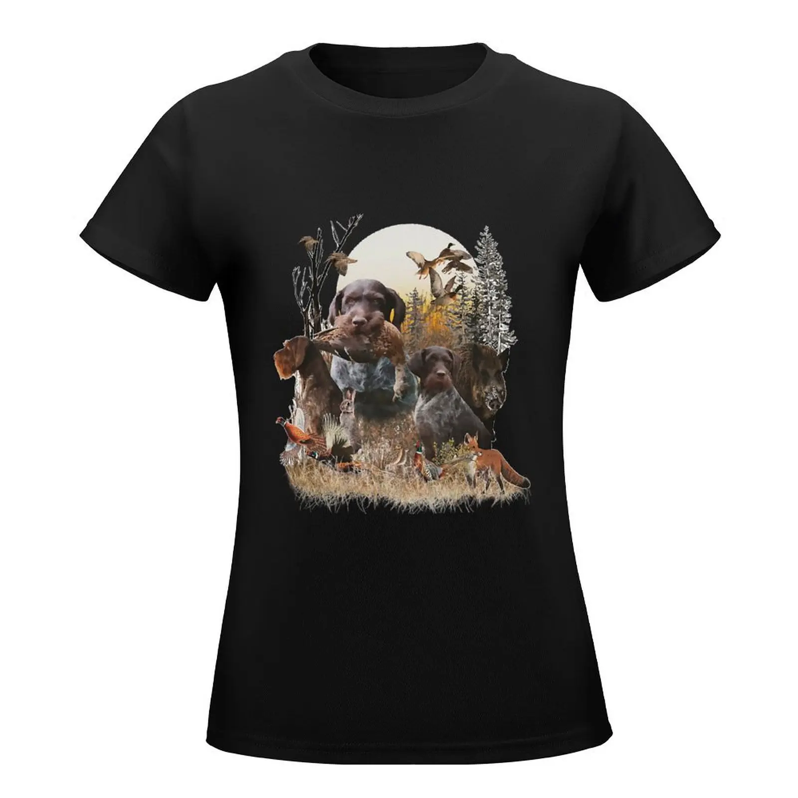 German Wirehaired Pointers , Always ready to hunt T-Shirt cute tops female lady clothes Blouse Women's tee shirt