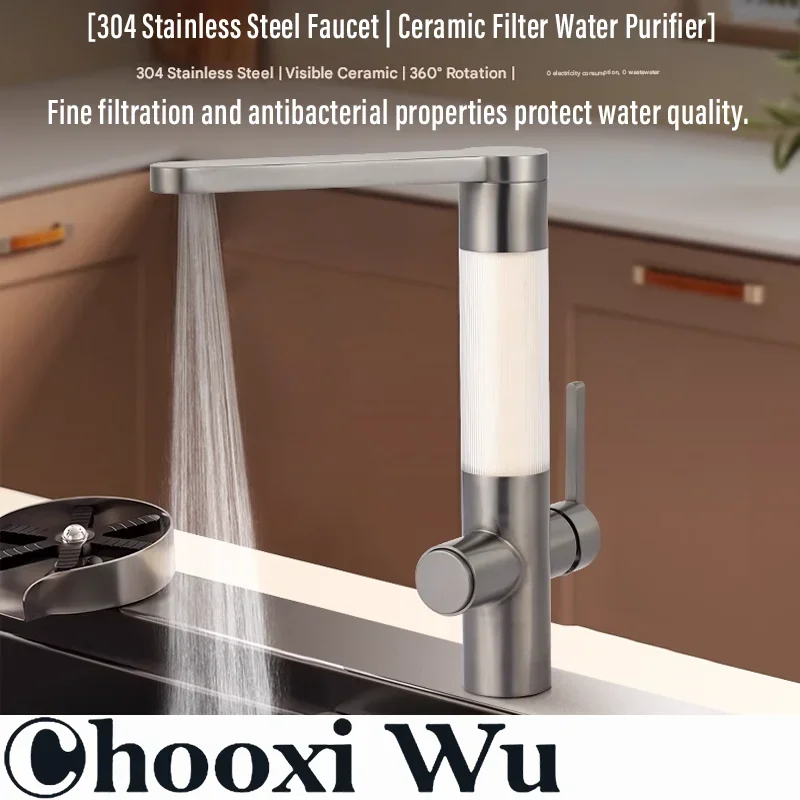 Home Use Kitchen Faucet with Filter Stainless Steel High Flow Table Top Water Purifier Direct Drinking Faucet Single Cold