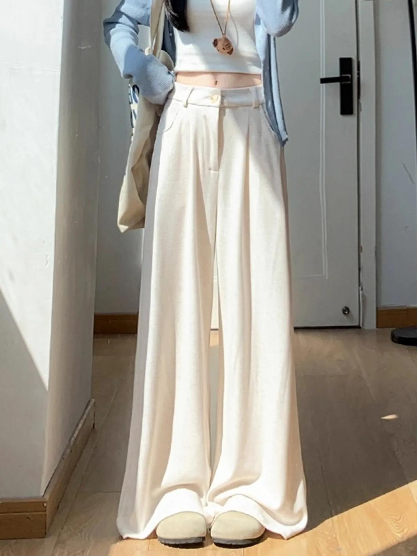 Taille haute ample jambe large costume pantalon femmes printemps automne nouveau Sle riz nouilles décontracté droit pantalons longs coréen Sle