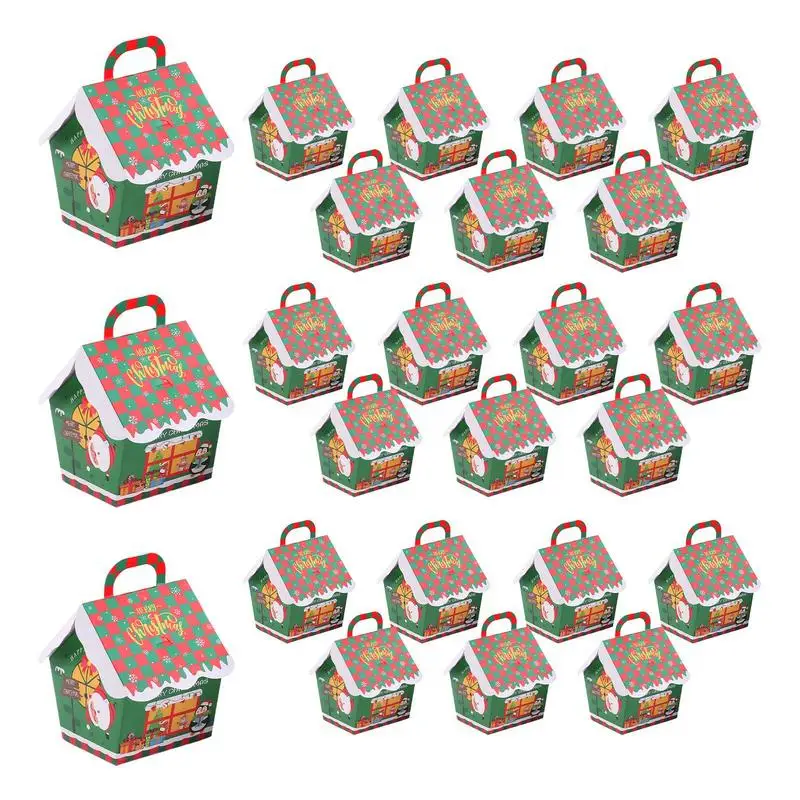 Christmas Cardboard Treat Boxes 24X House Wrap Boxes 3D House Cardboard Cookie Boxes For Pastries Cupcakes Cookies Goodie