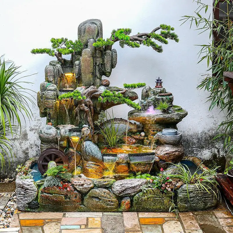 Floor-to-ceiling waterfall rockery flowing water fountain fish pond courtyard balcony ornament