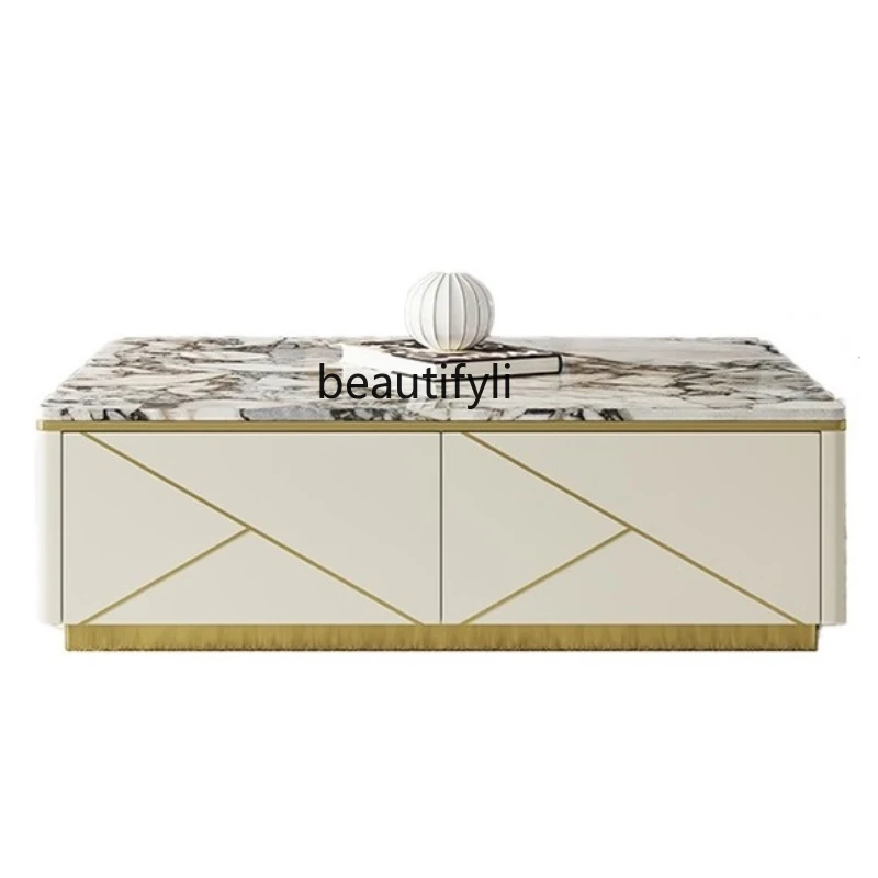 

Natural Marble Square Coffee Table Affordable Luxury Style Household Paint Storage Cabinet