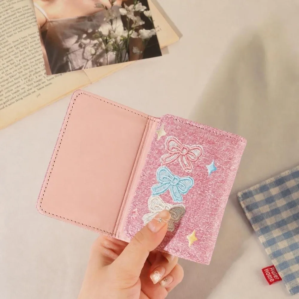 Vintage Embroidery Short Wallet Multi Card Slot Denim Texture Card Holder Lightweight Foldable Wallet Women