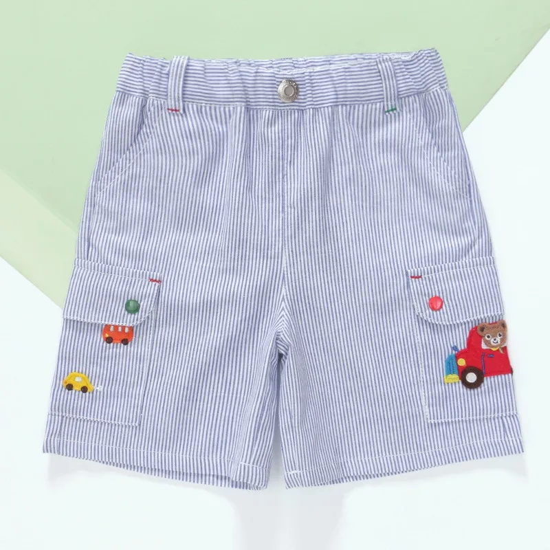 Summer New Style Boys Shorts Cute Cartoon Bear Car Embroidery Elastic Waist Five-Point Pants Kids Pant Casual Shorts
