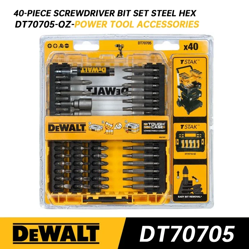 DEWALT-Cordless Chave de Fenda Bit Set, Heavy Duty Case, Drill Driver Bits Set, Acessórios da Ferramenta Elétrica, DT70705, DT70705, 40 Pcs