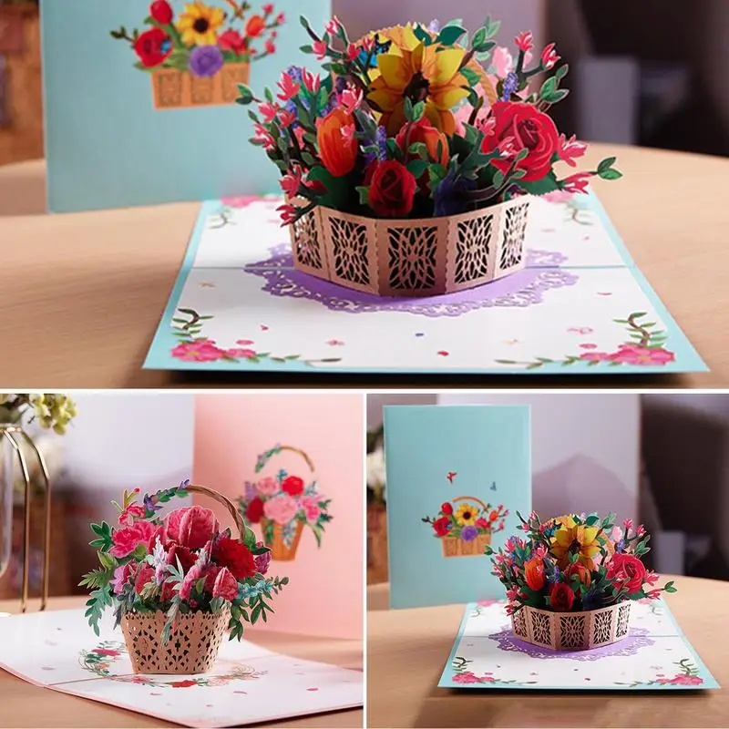 

3D Foldable Pop Up Flower Greetings Card Paper Flora Invitation Card For Birthday Mothers Father's Day Wedding Anniversary