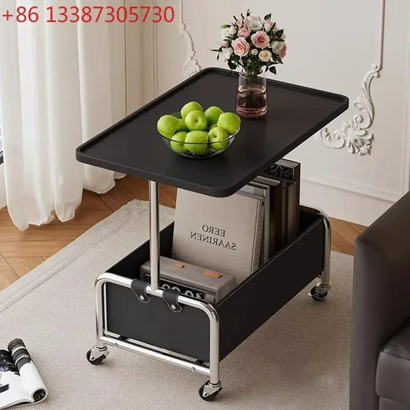 Movable double-layer coffee table trolley side table living room sofa storage tea table with wheels