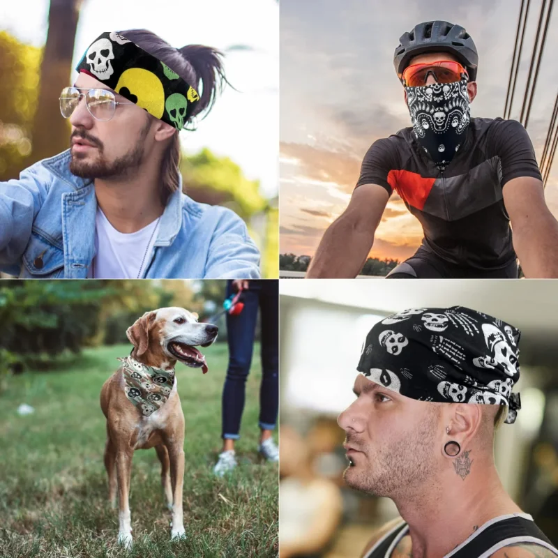 

4 Pcs Pirate Skull Multifunctional Bandana Halloween Hip Hop Cotton Squares Headwraps Sports Face Cover Neckerchief Handkerchief