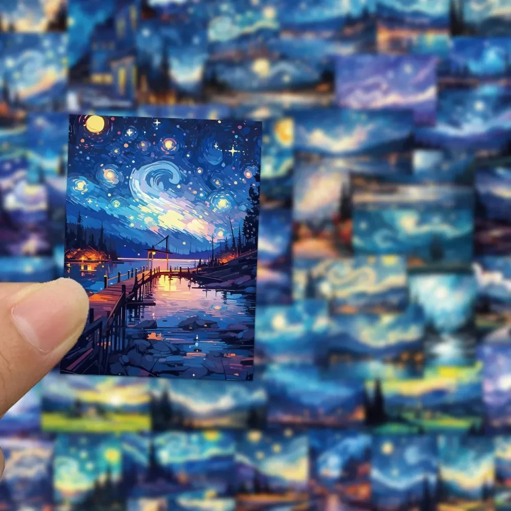 10/30/50pcs Night Sky Oil Painting Stickers Aesthetic Anime Decals DIY Graffiti Phone Case Stationery Laptop Waterproof Sticker