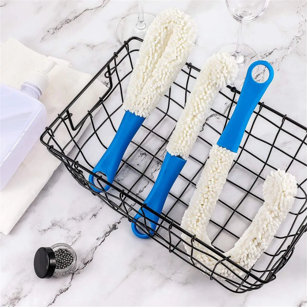 3 Pieces Decanter Cleaning Brush Flexible Bottle Scourer and 400 Pieces Reusable Decanter Cleaning Beads