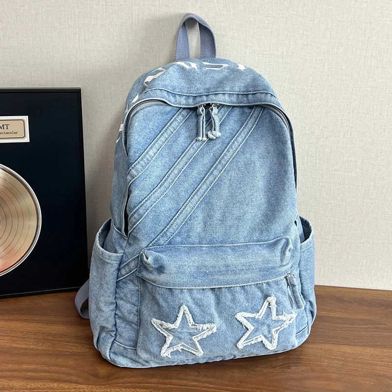

Vintage Denim Backpack for Women Large Capacity Jeans Shoulder Bag Female Daily School Laptop Backpack Simple Design