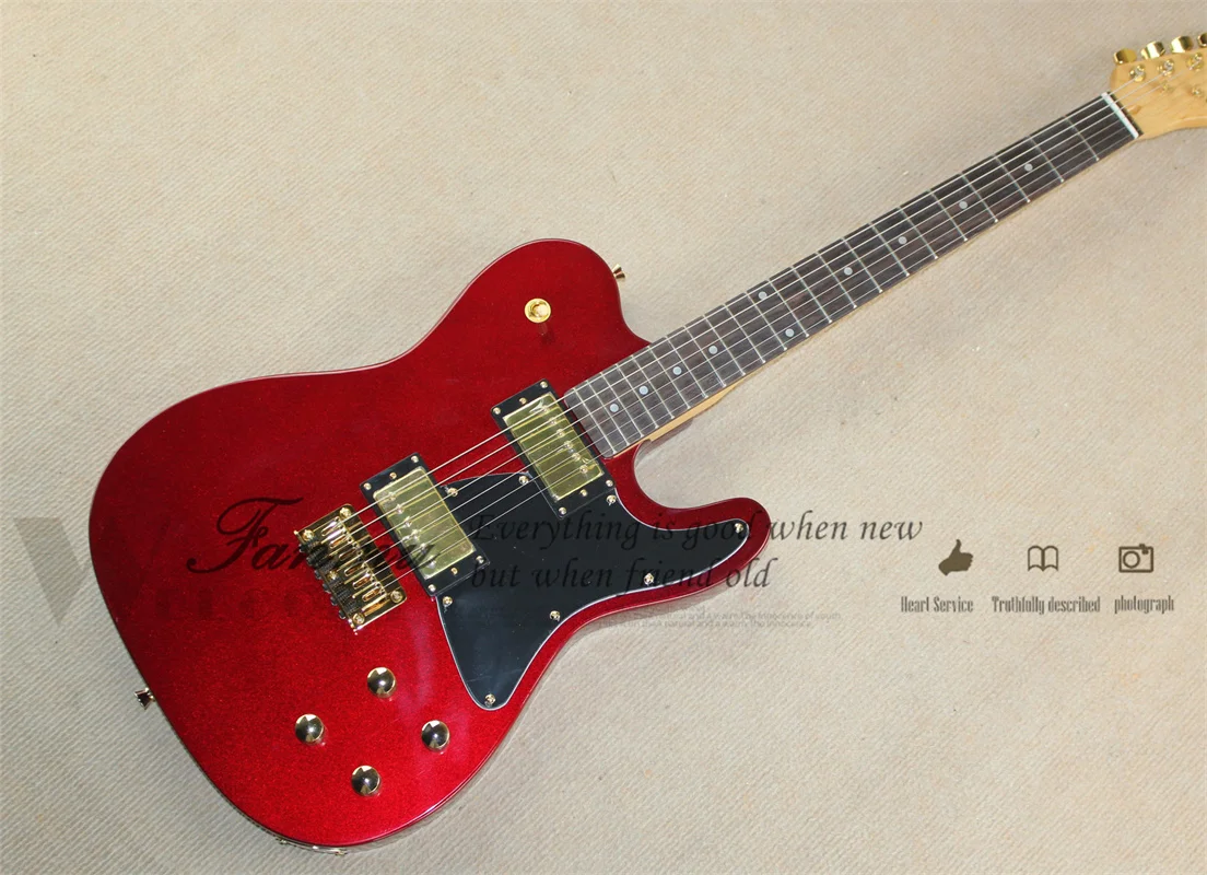 Metal Red Guitar Tel  Guitar Basswood Body Maple Neck Black Pickguard 22 Frets Rosewood Fingerboard 22 Gold Tuners 4 Switch