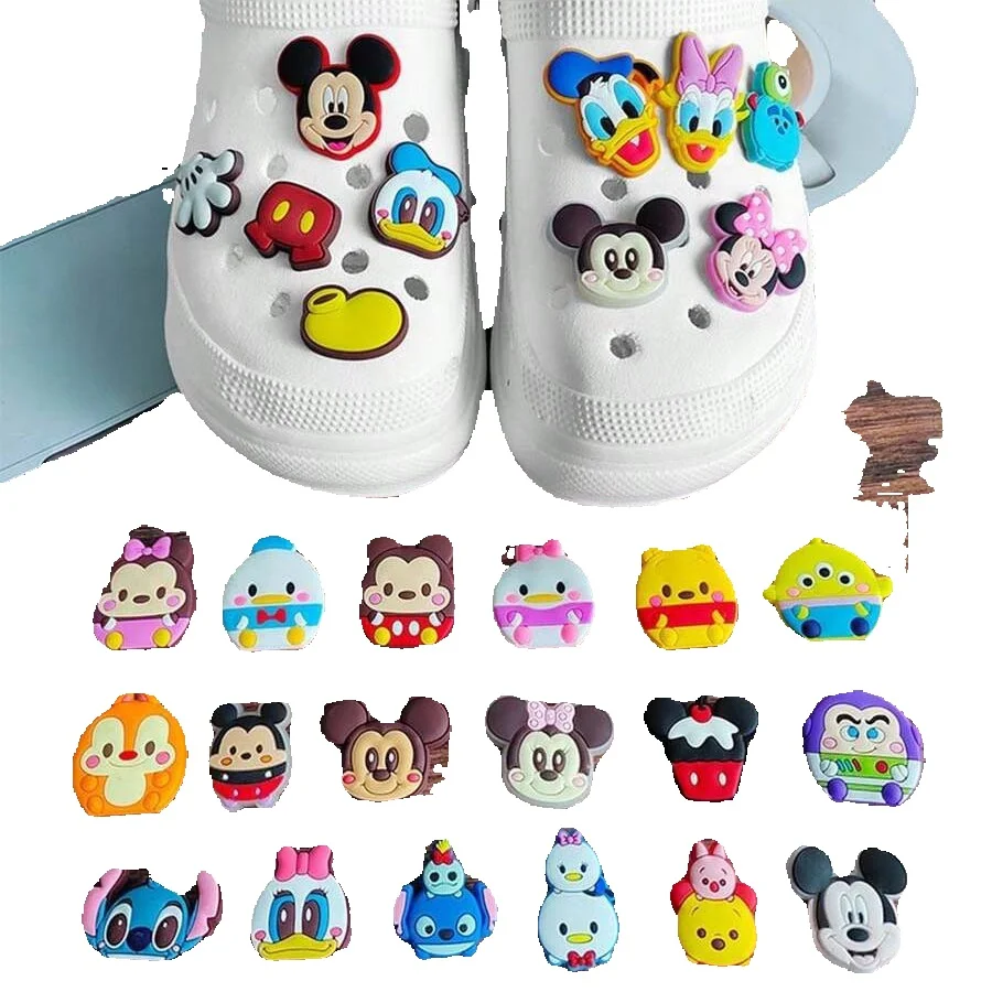 28Pcs set Cute micky series PVC Shoe Charms Detachable Garden Hole Shoe Decor Mixed cartoon Characters DIY Accessories Ornaments