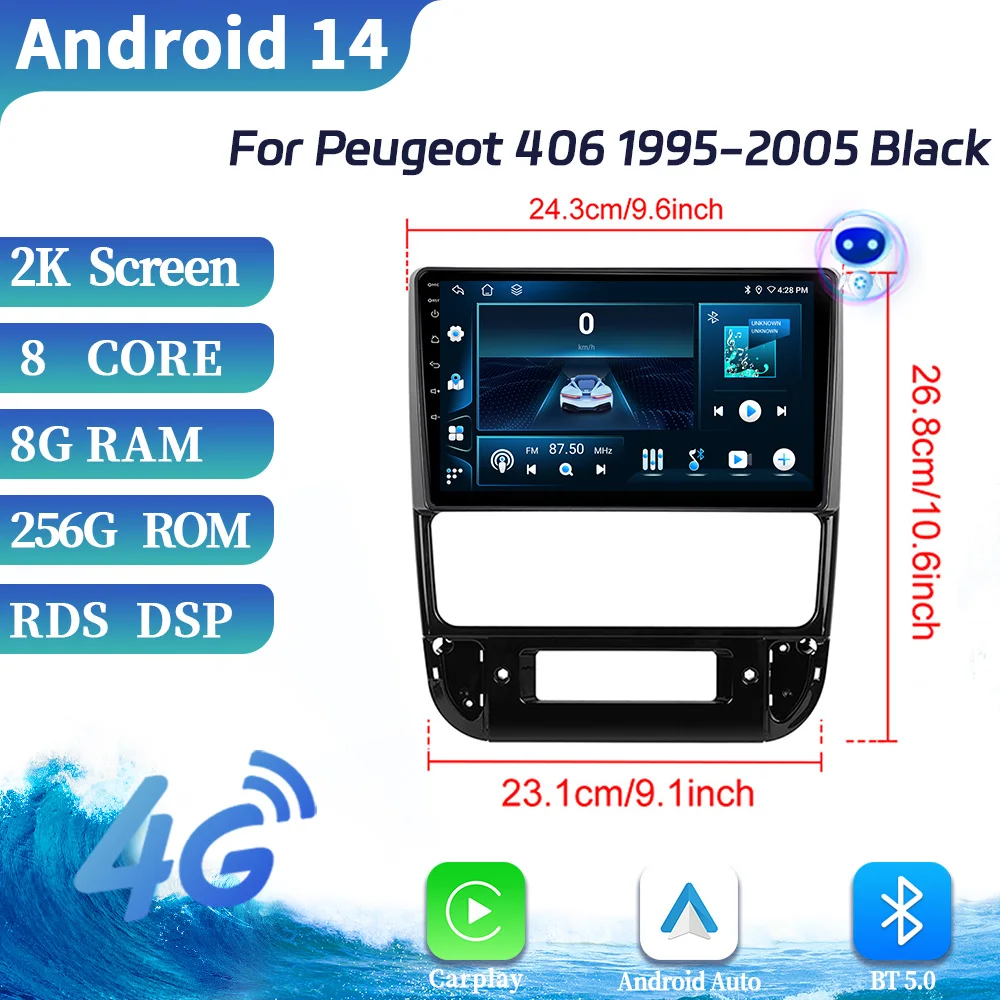 

For Peugeot 406 1995-2005 Black Auto Wireless Bluetooth Carplay Radio Stereo Multimedia Player 4G Android Multifunction Screen