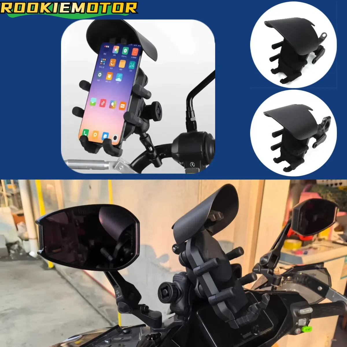 

Universal Motorcycle Cell Phone GPS Support Bracket 360° Rotatable Mobile Phone Holder with Rain Shelter