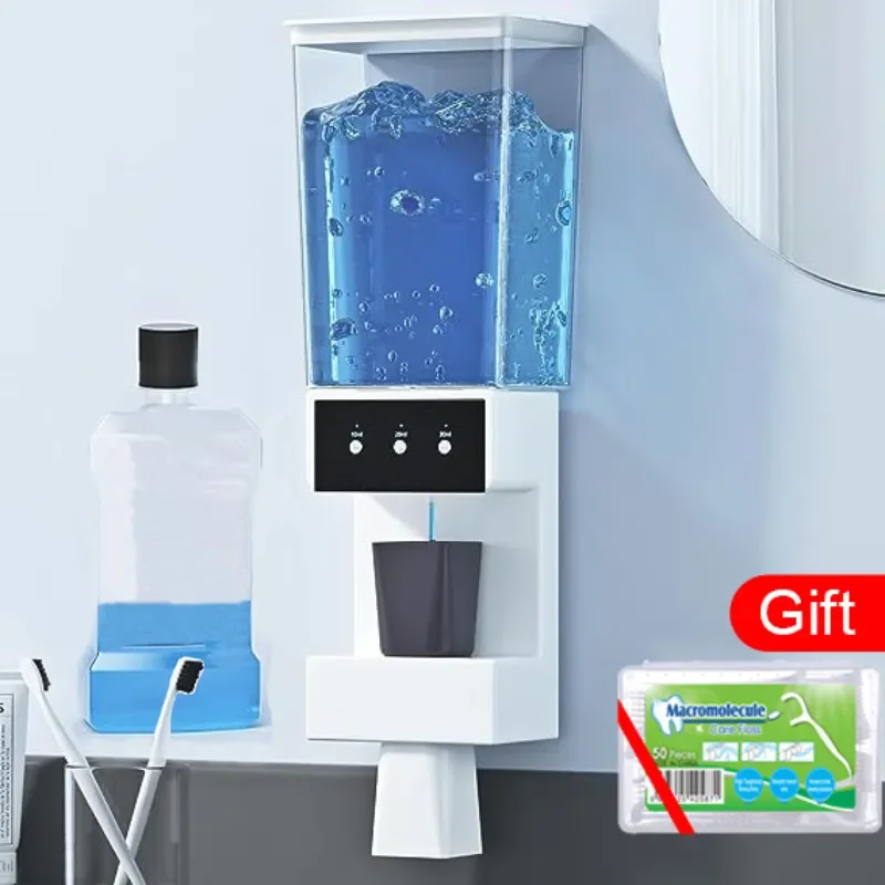 

700mL Automatic Touchless Mouthwash Dispenser Wall Mounted Bathroom Mouth Wash Dispenser with Magnetic Cups for Kids Adults