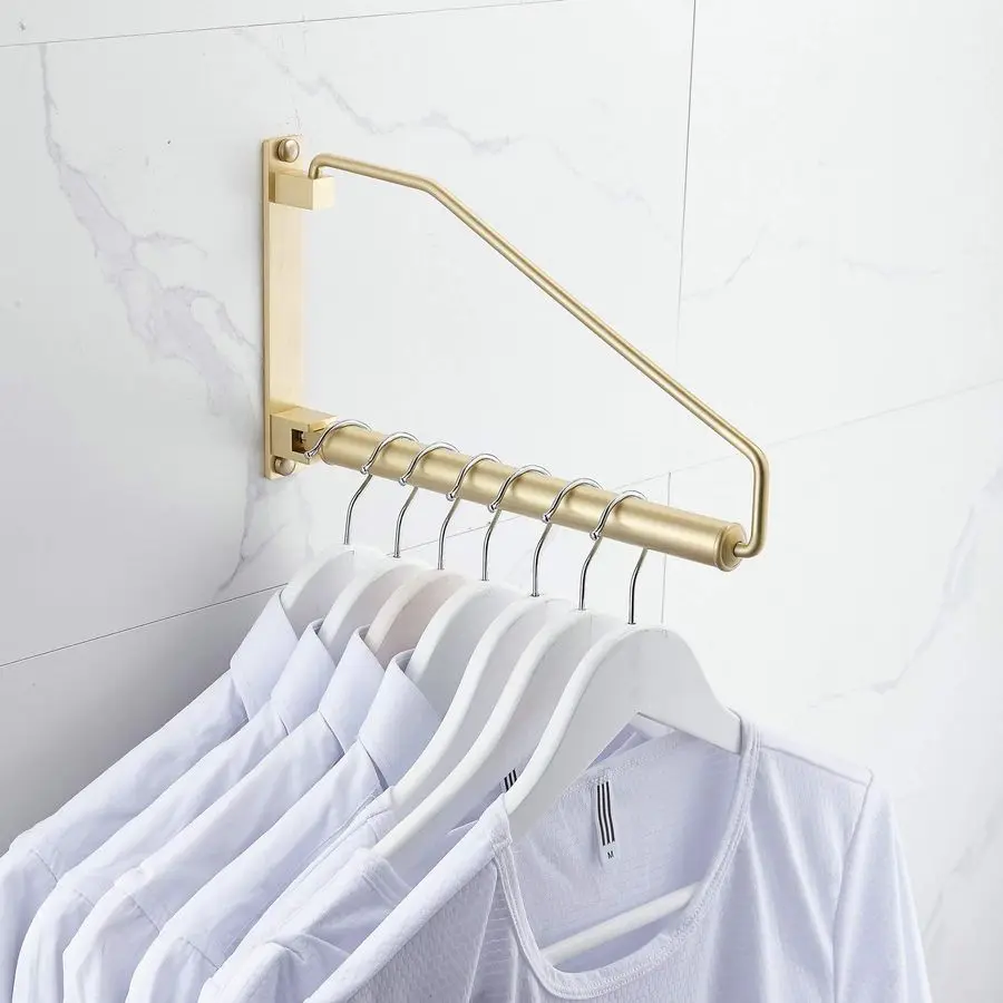 

Clothes Hanger Gold Brushed Drying Clothes Rack WallMounted Space Saver for Laundry Room Closet, Brass, 12 Inch