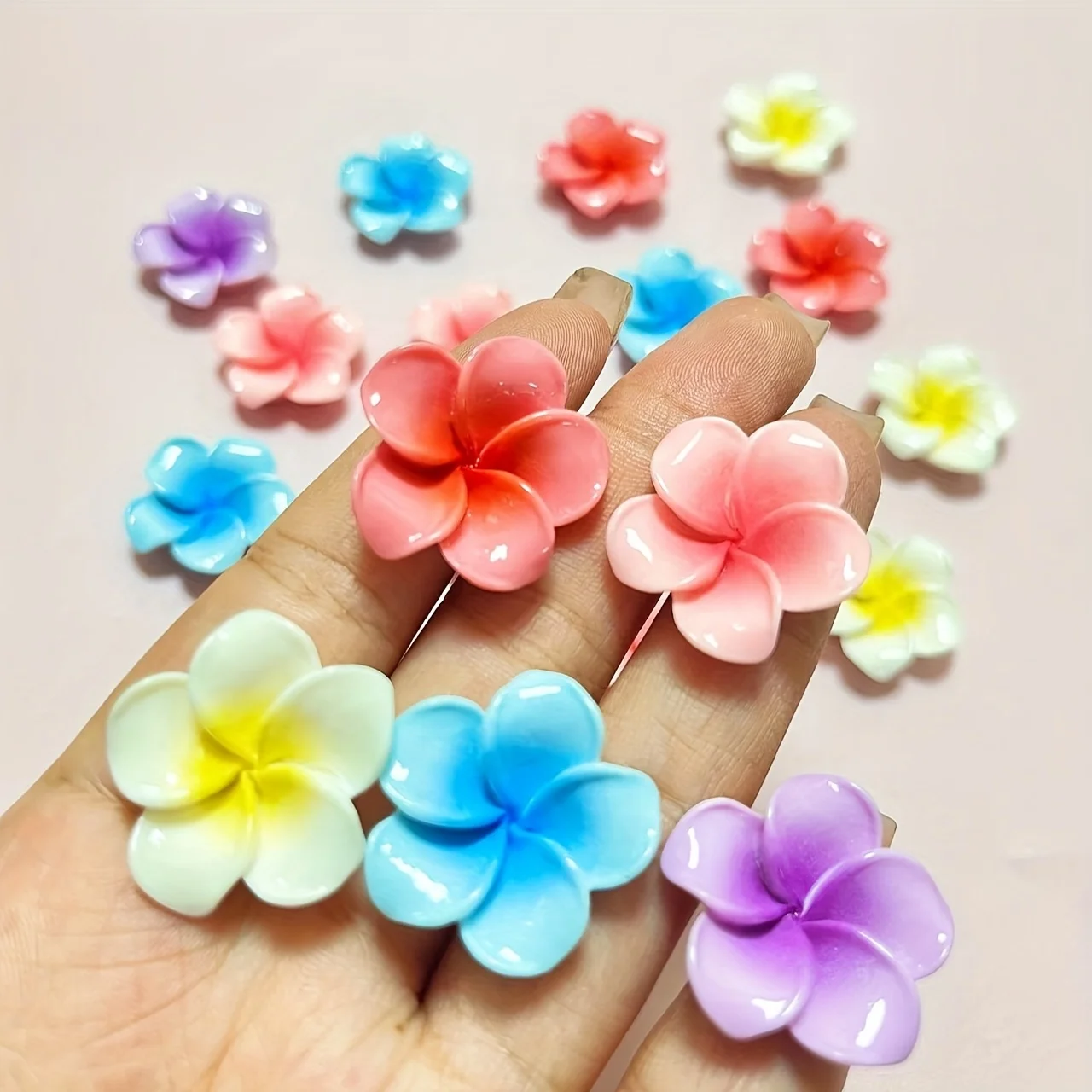 10 pçs gradiente rosa azul branco rosa cor cinco pétalas ovo flor lixo caso de telefone decoração diy hairpin artesanato