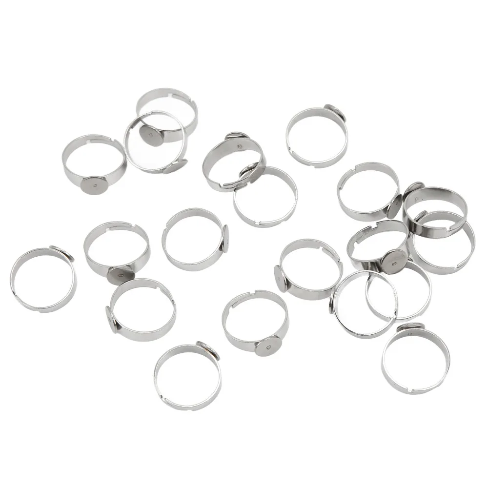 20pcs Stainless Steel Blank Ring Flat Base 8mm Stainless Steel Ring Round Pad Adjustable Design Flat Ring Base Jewelry Making