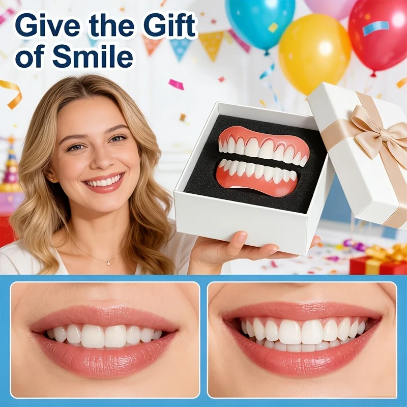 Juego de cubiertas cosméticas temporales para dientes de color rojo natural, adecuadas para todas las formas, cómodas de usar, fáciles de instalar y desmontar. Crean la sonrisa perfecta para que te ayude a brillar en cualquier ocasión.