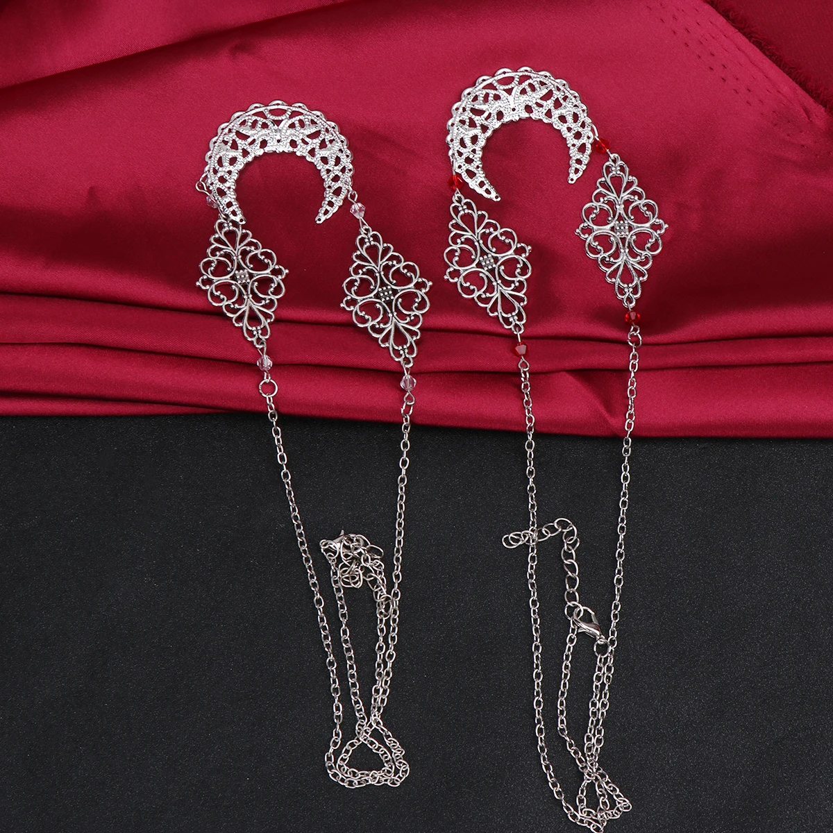 

2pcs Hollow Out Rhombus Crystal Bead Forehead Chain Elegant Hair Hoop For Women Ladies Wedding Birthday