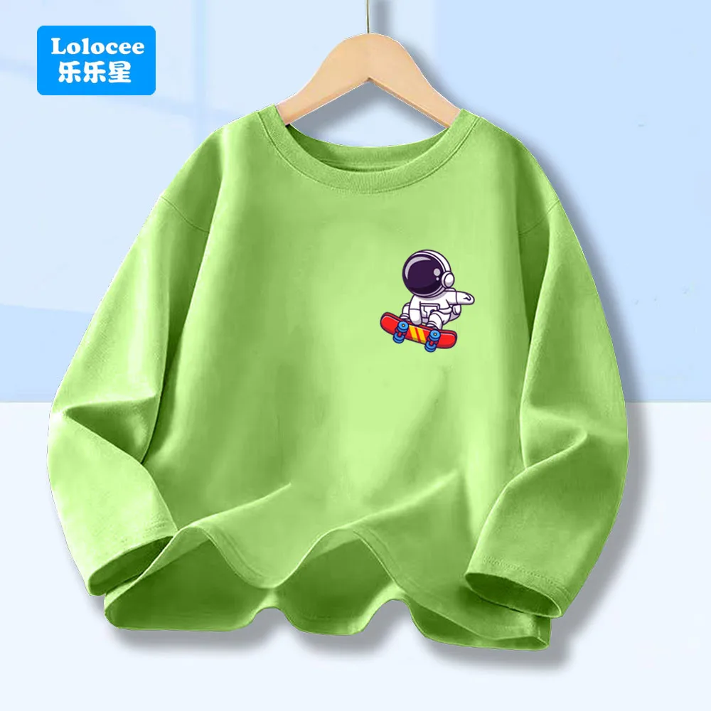 Langarm-T-Shirt für Kinder und Jungen: Niedliche Baumwolloberteile mit Astronauten-Skateboard-Muster, lässiges Alltags-T-Shirt für Kinder von 3–14 Jahren YHY1