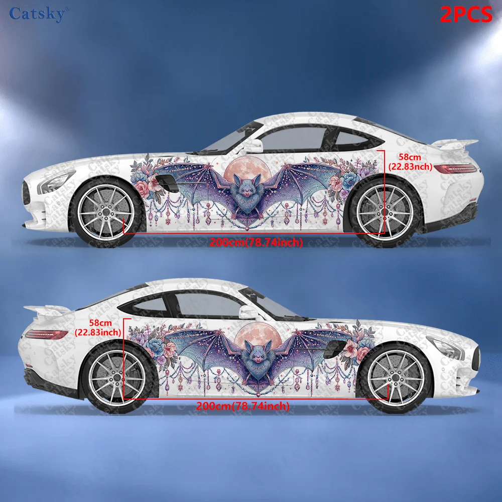 2pcs Gradient Gem Bat Flowing Car Side Wraps, Self-Adhesive PVC Waterproof & Scratch-Resistant Stickers, Car Accessory Gift