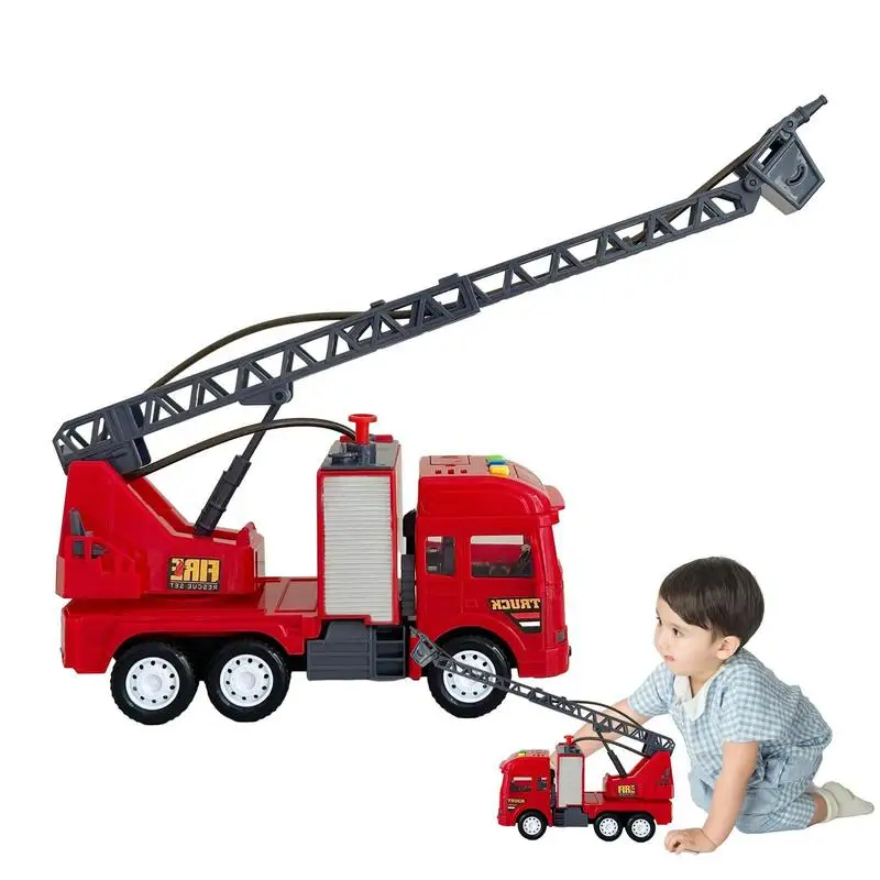 Fire Truck Toy for Kids with Lights and Siren Sounds, Classic Red and White Rolling Emergency Vehicle, Interactive Play Movable