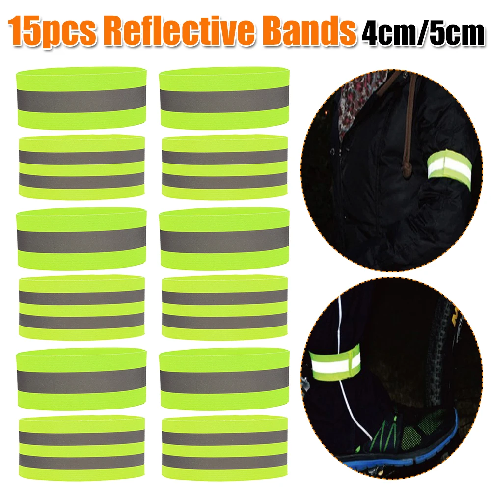 

15pcs 360 Degree High Visibility Reflective Straps Adjustable Arm Wrist Ankle Leg Bands 4/5CM Safety Reflector for Night Walking