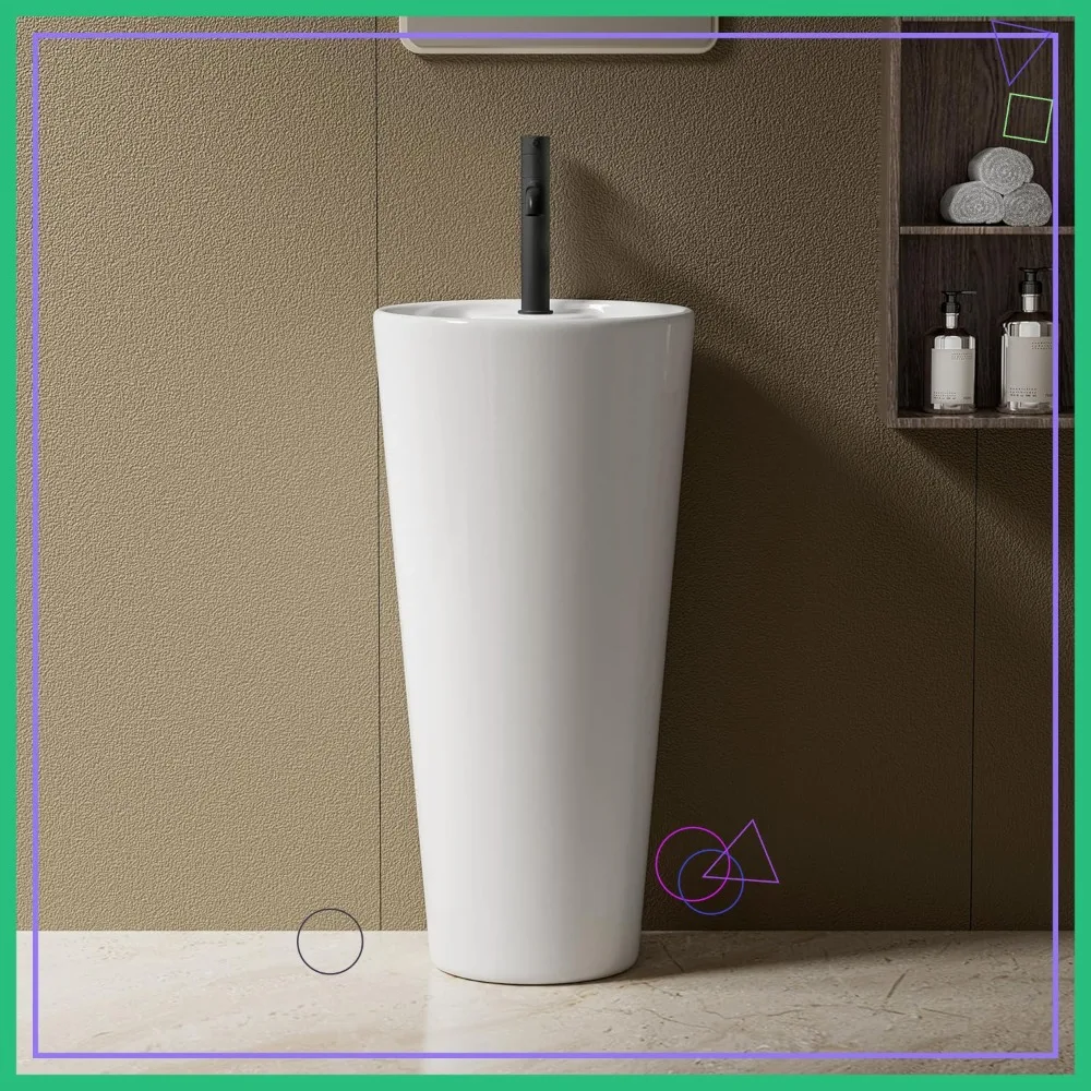 

Modern Round Pedestal Sink 19" L x 19" W Single Hole Bathroom Sink with Overflow