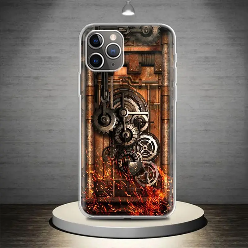 Steampunk Gear Mechanical Phone Case Cover For iPhone 14 13 Pro 11 15 Art 12 XR X XS Max 7 8 6S Plus SE Soft Pattern Coque Fun