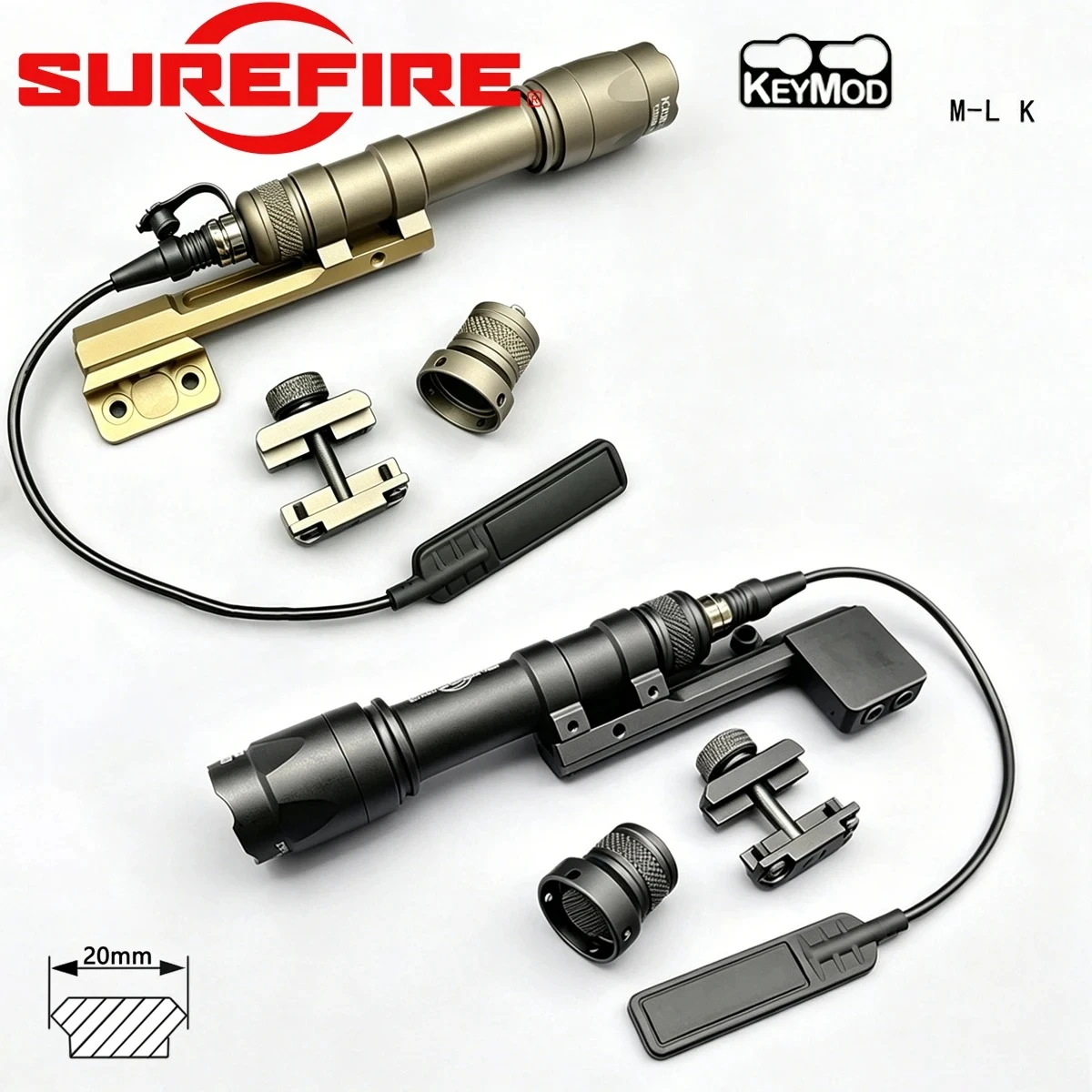 Image of Surefire M600 M600C Leistungsstarke Taschenlampe mit erweiterter Seitenhalterung, passend für 20mm M-LK Keymod-Schiene für AR15 M600C Scout LED-Taschenlampe