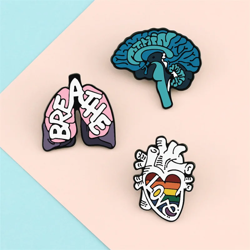 Human Organs Brooches Heart Lungs Brain Breathe Love Enamel Pins Medical Anatomy Badges For Doctor Nurse Lapel Pin Jewelry Gift