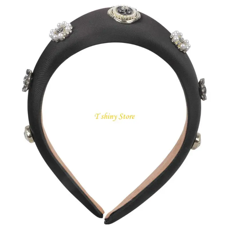 

N58F Стильная женская повязка для волос с розовым жемчугом, широкие повязки на голову, подходящие для свадебных вечеринок