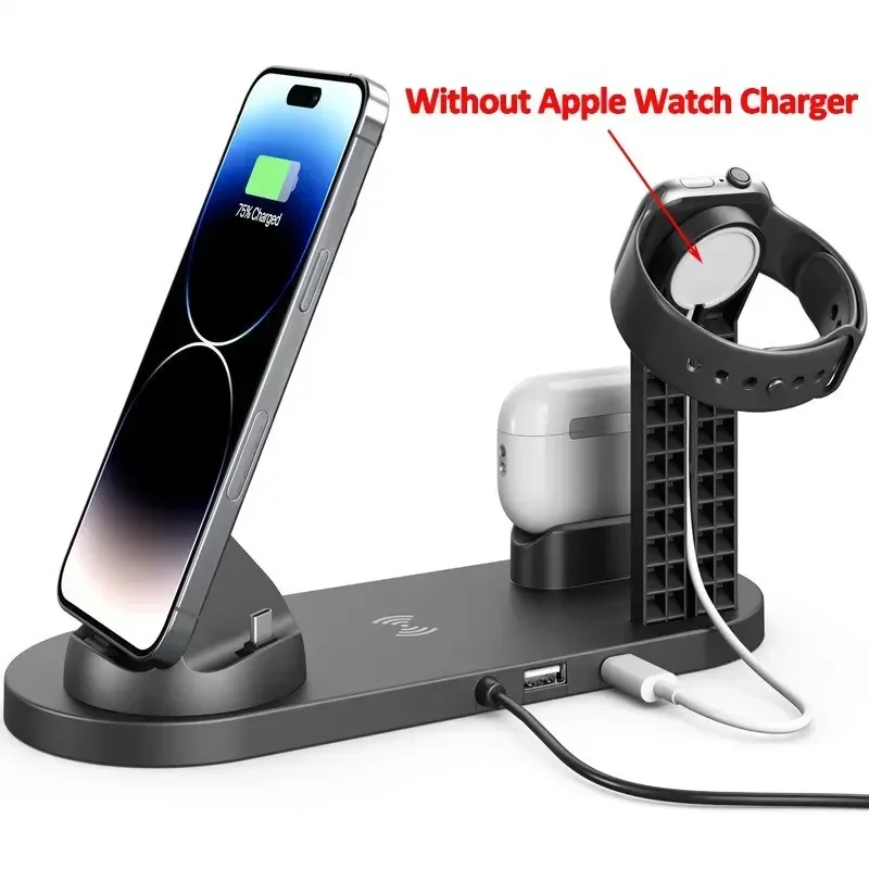 5 In 1 Wireless Charger Stand Pad For iPhone 16 15 14 13 12 X Apple Watch Airpods Desk Phone Chargers Fast Charging Dock Station