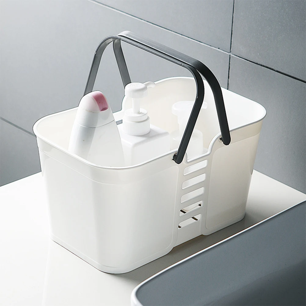 

1Pcs Plastic Portable Shower Basket Foldable Handled Bath Storage Organizer Drain Bottom Bathroom Basket Large Capacity White