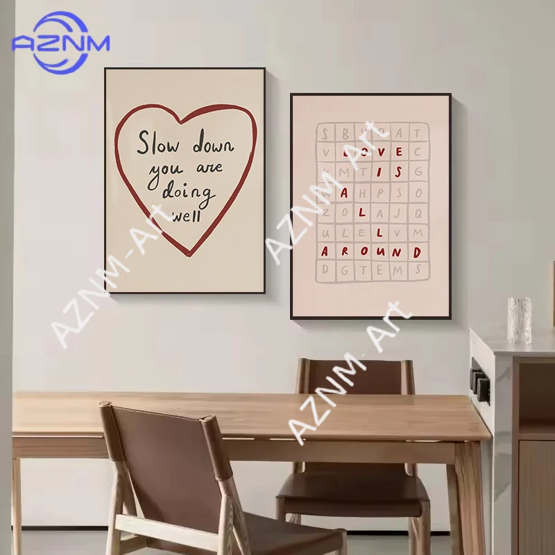 Modern Minimalistic Quotes Love Actually Is All Around Abstract Poster Canvas Painting Wall Art Pictures Home Interior Decor