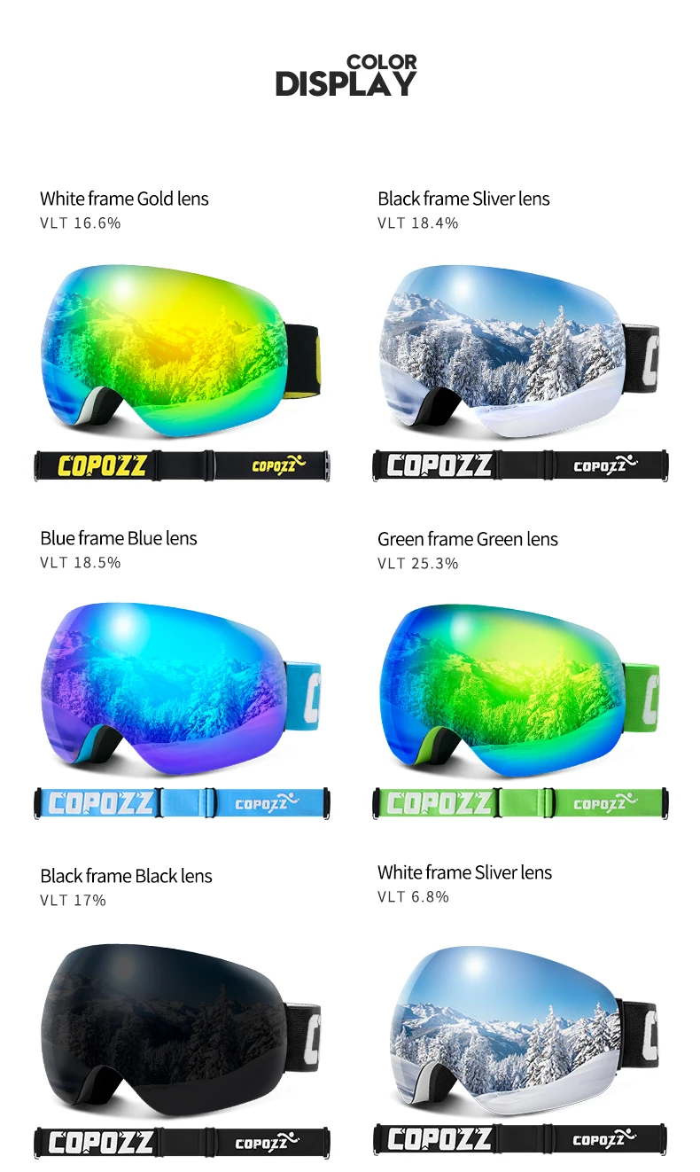 COPOZZ Outdoor-Sport-Skibrille UV400-Schutz Skimaske für Männer und Frauen Anti-Beschlag Großgesichts-Schneebrille Snowboard-Skibrille – Detail 5